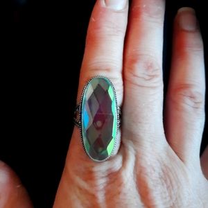 New Oversized Mercury Mystic Topaz 925 Silver Statement Ring.